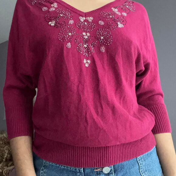 Lauren-conrad Women's Pink and Burgundy Jumper - Picture 8 of 8